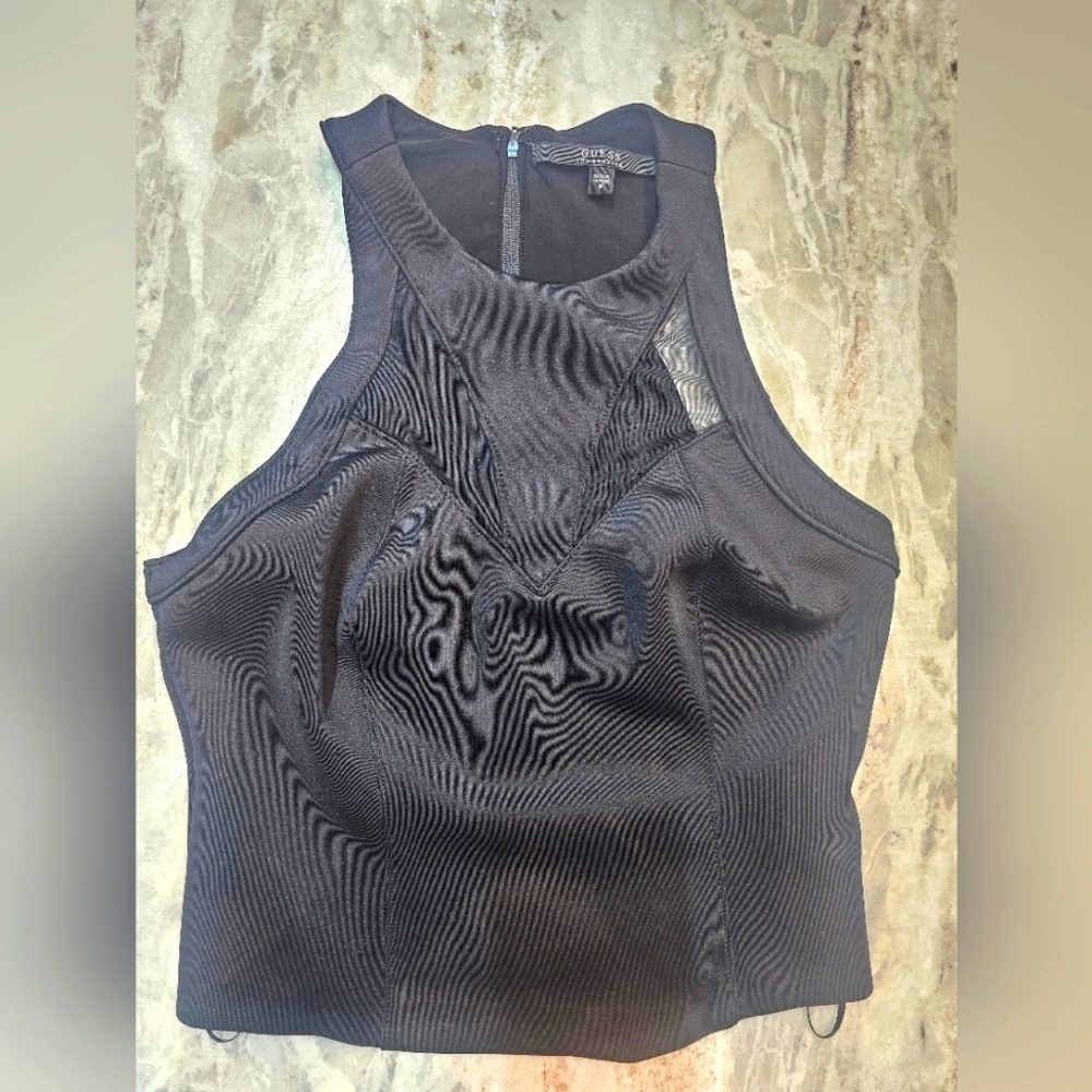 GUESS Los Angeles Black Sleeveless Mesh Cutout Crop Top Size M